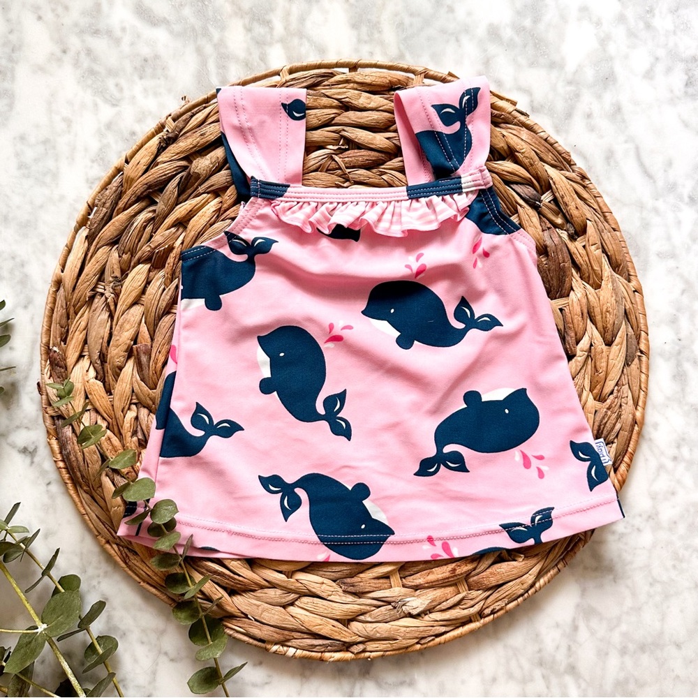 iPlay Baby UPF 50 Pink & Blue Swimsuit, Swim Diaper + Matching Sun Hat - Picture 4 of 5